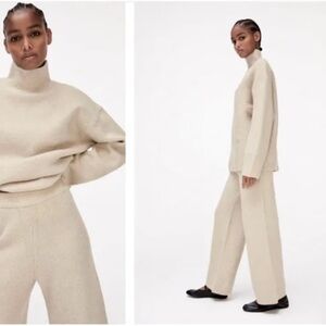 Zara Cream Wool Blend Knit Sweater and Pants Set